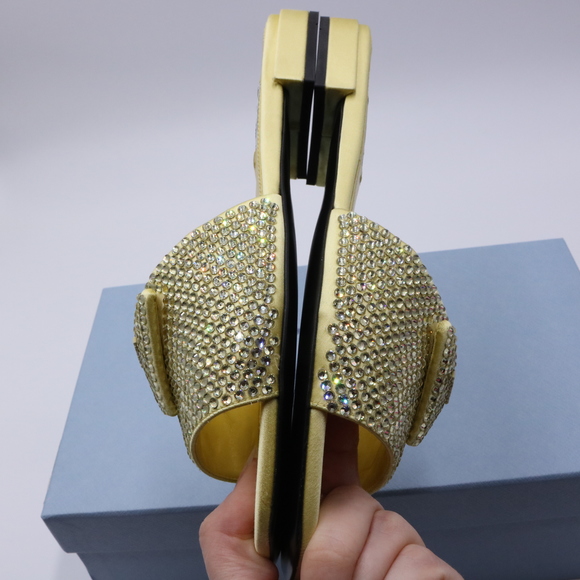 Prada 38 Yellow Crystal Strassed Ciabatte Logo Calzature Donna  Flat Slides E715 - Picture 3 of 13